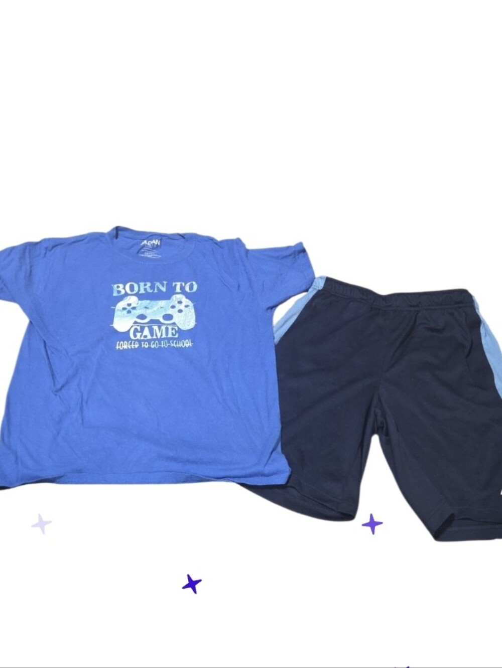 Lg Blue "Born to Game" Graphic Tee and Navy Athletic Shorts Set